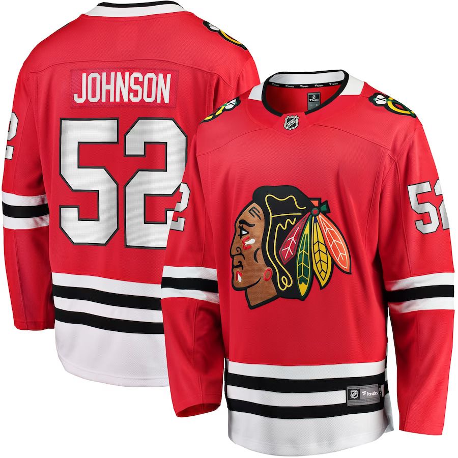 Men Chicago Blackhawks #52 Reese Johnson Fanatics Branded Red Home Breakaway Player NHL Jersey